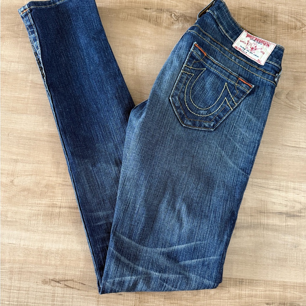 True Religion Blue Skinny Jeans with Signature Stitching